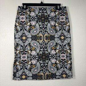Loft Outlet Black Yellow Paisley Print Pencil Skirt Business Office Size 6